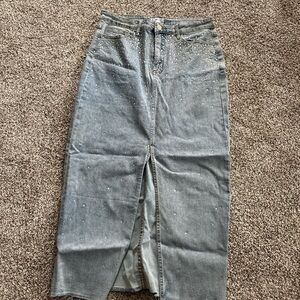 Kiwi Light Blue Denim Skirt with Silver Accents